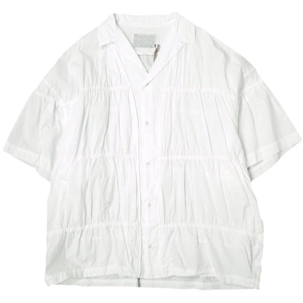 新品 kolor カラー 24SS 日本製 ギャザーオープンカラーシャツ 24SCM-B05112 1 WHITE 定価75,900円 オーバーサイズ タイプライター 開襟