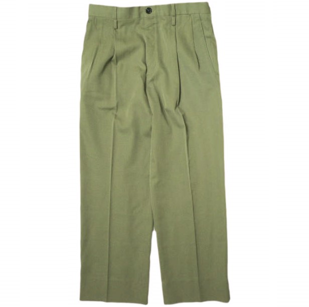 AMC エーエムシー 日本製 Julian gabadine ウールギャバジン 2プリーツスラックス 50 ARMY GREEN パンツ テーパード ボトムス