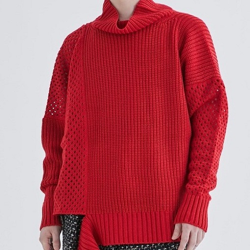 sulvam サルバム 23AW 日本製 MESH ASYMMETRY KNIT メッシュアシンメトリーニット SS-K03-820 M RED セーター トップス_2