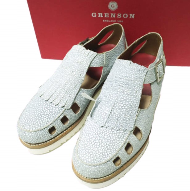 新品 GRENSON グレンソン ETHEL キルトタッセルストラップレザーシューズ 210427 UK4D(23cm) BLUE STINGRAY 定価47,300円 革靴 サンダル