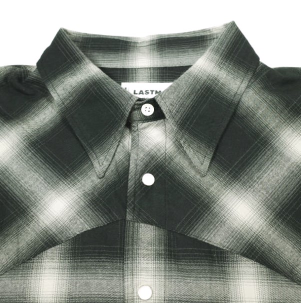新品 LASTMAN ラストマン 25SS 日本製 OMBRE PLAID WESTERN SHIRTS オンブレチェックウエスタンシャツ 251LM-SH03 L BLACK 定価77_6