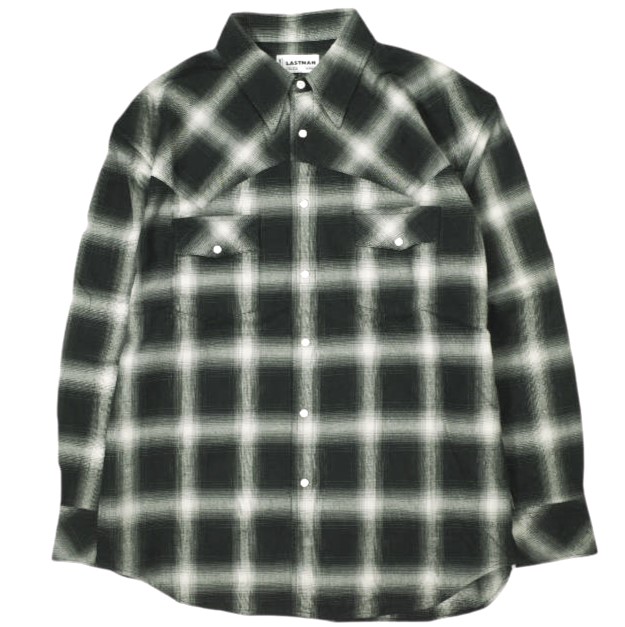 新品 LASTMAN ラストマン 25SS 日本製 OMBRE PLAID WESTERN SHIRTS オンブレチェックウエスタンシャツ 251LM-SH03 L BLACK 定価77,000円