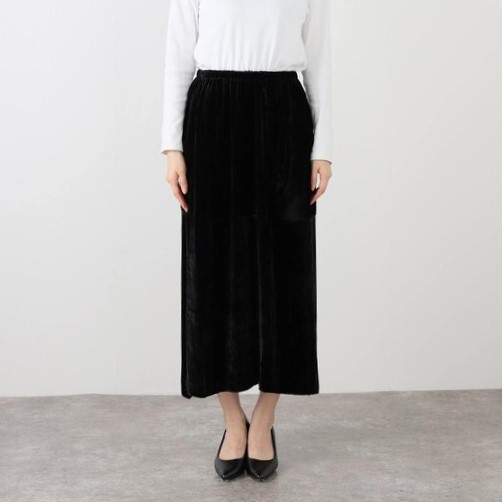 新品 BASERANGE ベースレンジ 25SS OLIN SKIRT シルクベルベットロングスカート SKOLI-VE-SP25 XS BLACK ベロア イージー 定価43_2