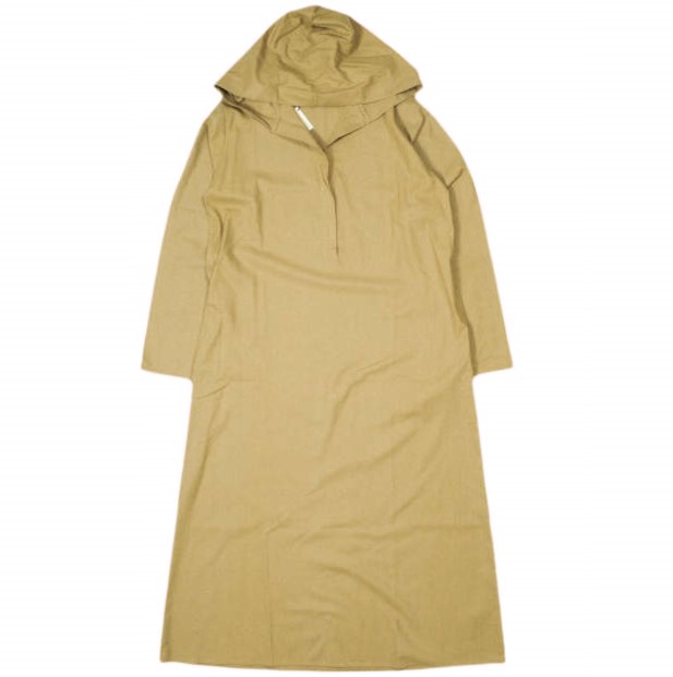新品 BASERANGE ベースレンジ 23AW VESTER DRESS - Wild Silk ワイルドシルク フード付きロングワンピース XS Bath Brown 定価36,740円