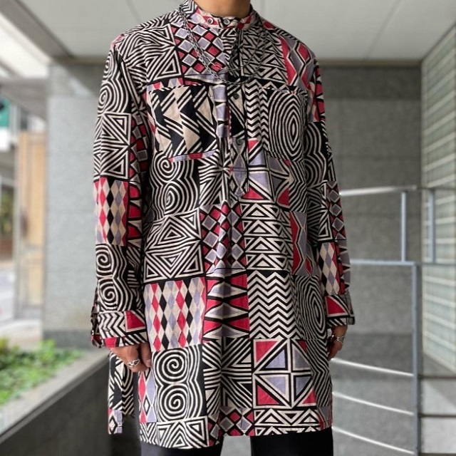 Engineered Garments エンジニアードガーメンツ 23SS NEPENTHES限定 BANDED COLLAR SHIRT ？ AFRICAN PRINT バンドカラーロングシャツ S_2