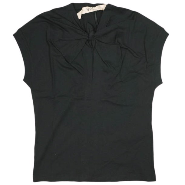 新品 N°21 ヌメロヴェントゥーノ 24SS リボンデザインハーフスリーブトップス 24S-F021-4157 38 BLACK Tシャツ カットソー 定価42,900円