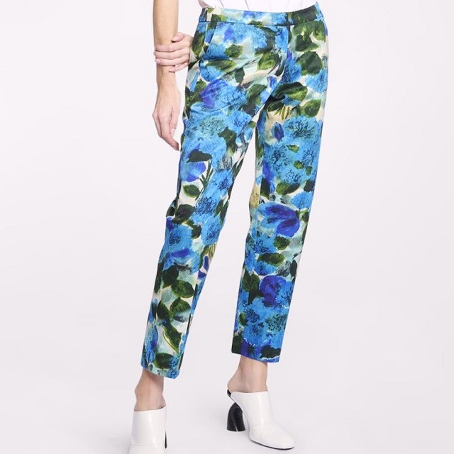 新品 DRIES VAN NOTEN ドリスヴァンノッテン 23SS POUMAS 6012 W.W.PANTS フラワープリントトラウザーズ 36 BLUE パンツ 定価82,500円