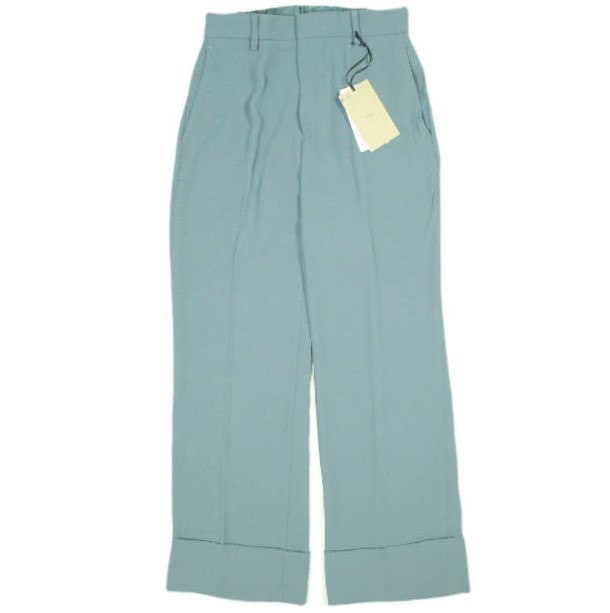 新品 N°21 ヌメロヴェントゥーノ 23AW ダブルヘム ノープリーツトラウザーズ 23AW-B011-5159 40 Green 定価72,600円 スラックス パンツ