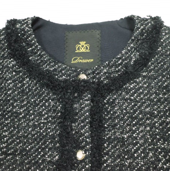 Drawer ドゥロワー 24AW 日本製 FALL1 ツイードフリンジジレ 6522-299-0889 36 Black ジレ ベスト 定価121,000円 トップス Drawer ドゥロワー 24AW 日本製 FALL1 ツイードフリンジジレ 6522-299