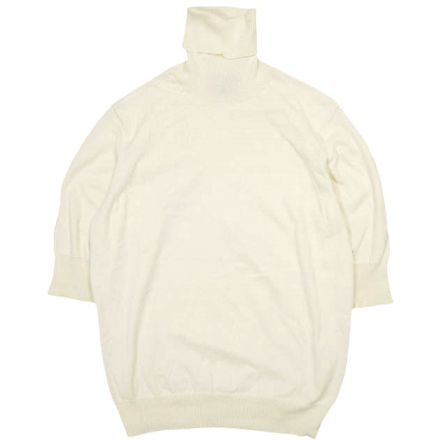 Drawer ドゥロワー 18G 5分袖 タートルネックニット 6518-106-0782 1 ベージュ セーター コットンシルク ハイゲージ 定価49,500円 g23682