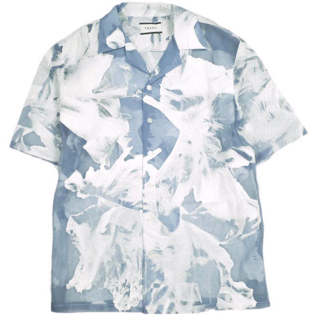 TAAKK ターク 23SS 日本製 TRANSPARENT FLOWER OPEN COLLAR SHIRTS フラワーオープンカラーシャツ TA23SS-SH036. 3 BLUE 半袖 開襟