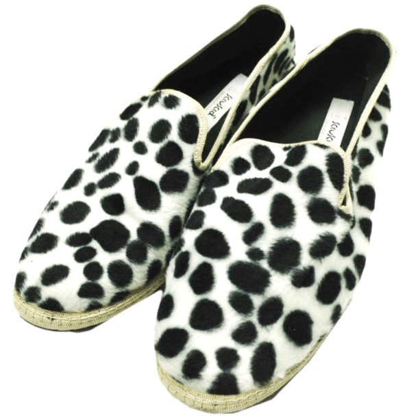 Sciuscia シューシャ イタリア製 TRAGARA DALMATIAN ダルメシアン柄 カンフーシューズ 40(25cm) WHITE/BLACK ベロア シューズ