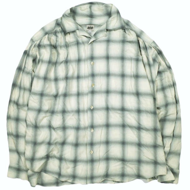 AiE エーアイイー 25SS Painter Shirt - Ombre Rayon Twill - Plaid ペインターシャツ オンブレレーヨンツイル QV810 M Ecru ギャザー