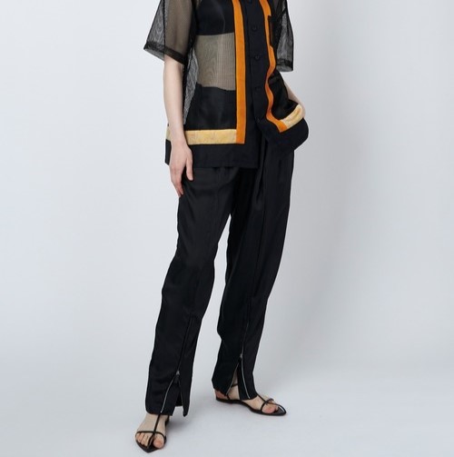 TOGA トーガ 23AW 日本製 Cupra satin pants キュプラサテンパンツ TA32-FF071 36 BLACK イージー ジップ ボトムス_2