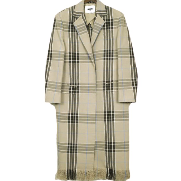 MSGM エムエスジーエム 24SS イタリア製 テクノチェックフリンジチェスターコート 3642MDC01A / 247306 40 ベージュ アウター