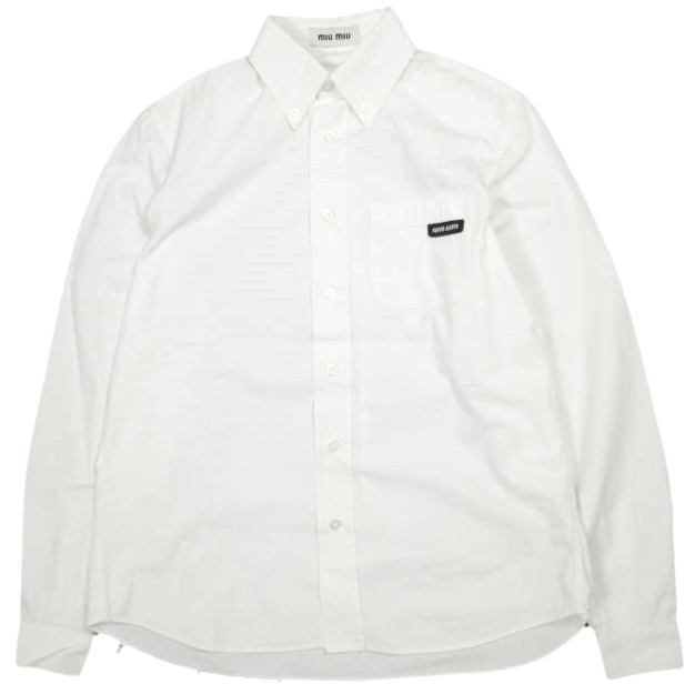 MIU MIU ミュウミュウ ロゴパッチ ボタンダウンシャツ 2024年モデル DNA425 S232 10RG 37 WHITE 長袖 トップス