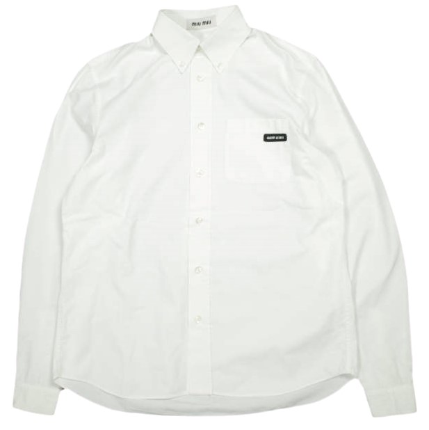MIU MIU ミュウミュウ ロゴパッチ ボタンダウンシャツ 2024年モデル DNA425 S232 10RG 37 WHITE 長袖 トップス