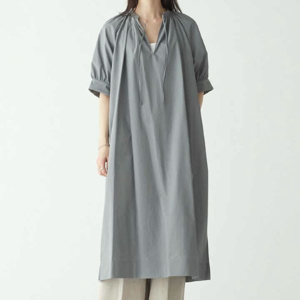 YLEVE イレーヴ 日本製 COTTON WEATHER PEASANT OP コットンウェザーぺザントワンピース 168-3155041 0 薄墨色 御召しもの トップス