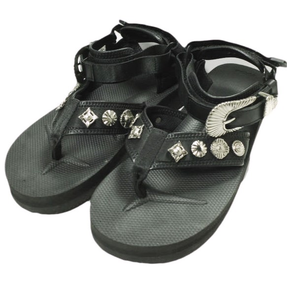 TOGA x SUICOKE トーガ スイコック 23SS TONO ウエスタンメタル ストラップサンダル TC31-AJ502 US8(26cm) Black バックル コンチョ