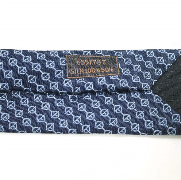 HERMES エルメス フランス製 小紋柄シルクネクタイ 8cm NAVY/BLUE 
