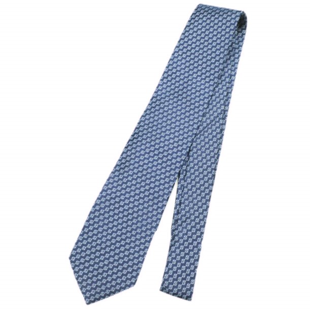 HERMES エルメス フランス製 小紋柄シルクネクタイ 8cm NAVY/BLUE 