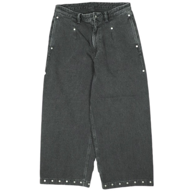 新品 Omar Afridi オマールアフリディ RIVETED WIDE CROPPED DENIM TROUSERS リベットワイドデニムパンツ OA-SS23-TRS-104-01 48 BLACK