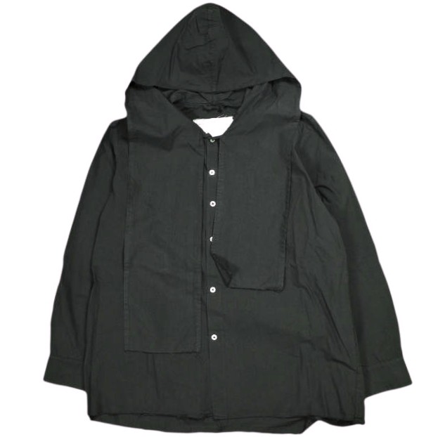 新品 CAMIEL FORTGENS カミエルフォートヘンス 24AW HOODED SCARF SHIRT フーデッドスカーフシャツ CF.18.04.03.01 S BLACK 定価74,800円