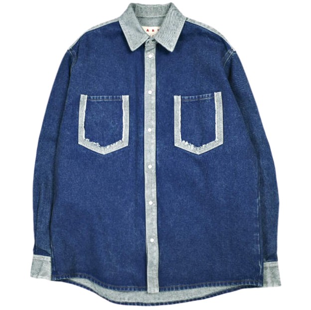 新品 MARNI マルニ 24AW イタリア製 ブルー ツートーンデニム製シャツ CAJD0601QS USCU83 38 定価149, オーバーサイズデニムシャツ