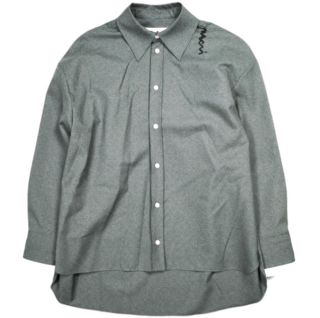 新品 MARNI マルニ 25SS グレーウール製バックギャザーシャツ マルニシンボル入り CAMA0613QS TW839 38 定価152,900円 トロピカル