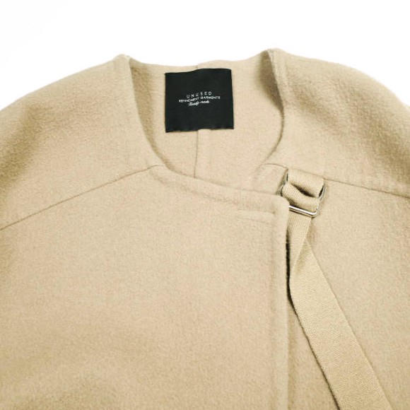 UNUSED アンユーズド 日本製 Collarless Coat BIGシルエット ウールノーカラーストラップコート US1213 2 CAMEL 定価107, アウター_4
