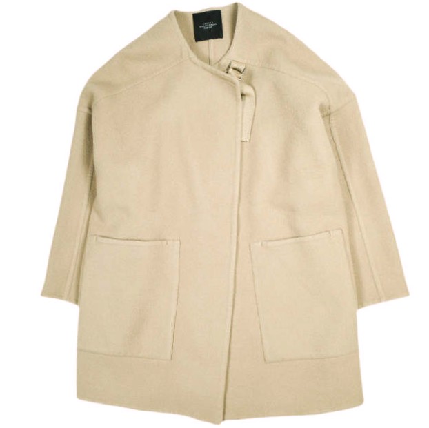 UNUSED アンユーズド 日本製 Collarless Coat BIGシルエット ウールノーカラーストラップコート US1213 2 CAMEL 定価107, アウター