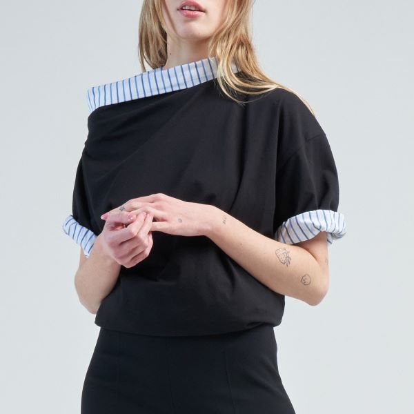 DRIES VAN NOTEN ドリスヴァンノッテン 24SS HENESSA 8603 W.K.SS.T-SHIRT アシンメトリーボートネックカットソー 241-011125-8603-900 S BLACK 定価122,100円 半袖 Tシャツ トップス【新古品】【中古】【DRIES VAN NOTEN】 新品 DRIES VAN NOTEN ドリスヴァンノッテン 24SS HENESSA 8603 W.K.SS