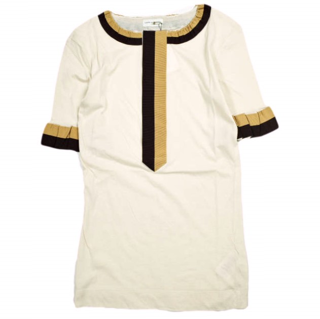 新品 DRIES VAN NOTEN ドリスヴァンノッテン 24SS HAPPY TAPE 8606 W.K.POLO グログランテープ Tシャツ S CREAM 定価55 カットソー