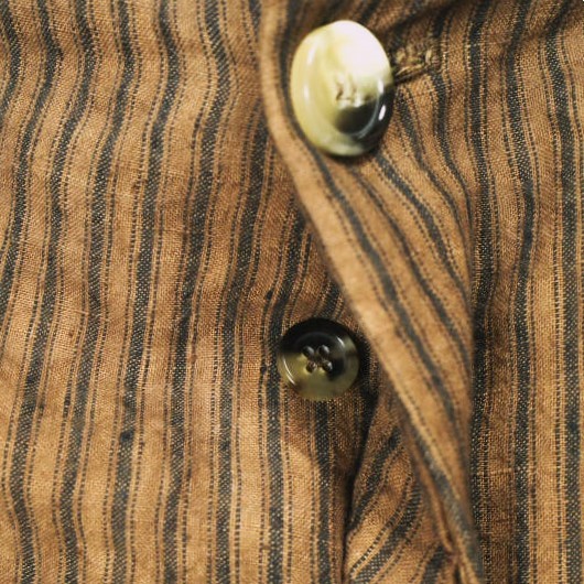新品 Omar Afridi オマールアフリディ KAKISHIBU STRIPES LINEN SLACK SHORTS 柿渋染めストライプ リネンショーツ L Brown 定価63,_4