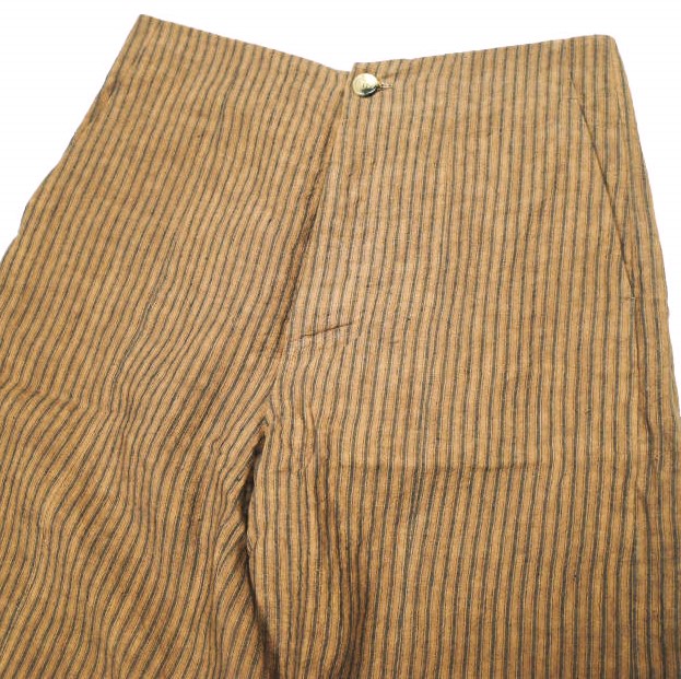 新品 Omar Afridi オマールアフリディ KAKISHIBU STRIPES LINEN SLACK SHORTS 柿渋染めストライプ リネンショーツ L Brown 定価63,_3