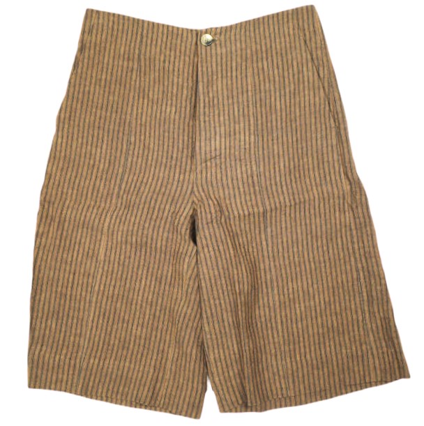 新品 Omar Afridi オマールアフリディ KAKISHIBU STRIPES LINEN SLACK SHORTS 柿渋染めストライプ リネンショーツ L Brown 定価63,