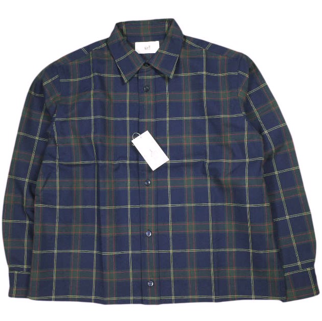 新品 well ウェル 21AW 日本製 HEMMING SHIRT ウールチェックシャツ WB21YY01 1 NAVY 長袖 トップス