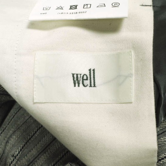 新品 well ウェル 21SS 日本製 SOMEONES CLOSET TUCKED PANTS 縞模様リネン1タックズボン下 WP21XX03 1 CHARCOAL 他愛もない ボトムス