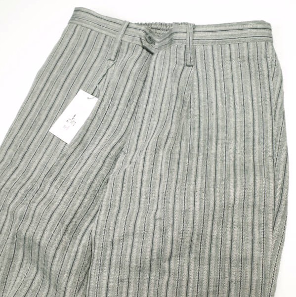 新品 well ウェル 21SS 日本製 SOMEONES CLOSET TUCKED PANTS 縞模様リネン1タックズボン下 WP21XX03 1 CHARCOAL 他愛もない ボトムス