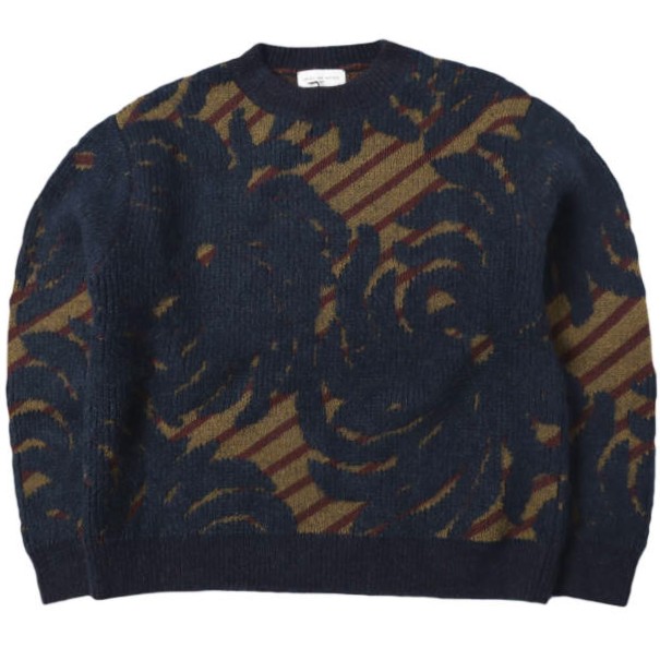 新品 DRIES VAN NOTEN ドリスヴァンノッテン 25AW TELA 2725 W.K.SWEATER ウールアルパカジャガードニット M NAVY セーター 定価143000円