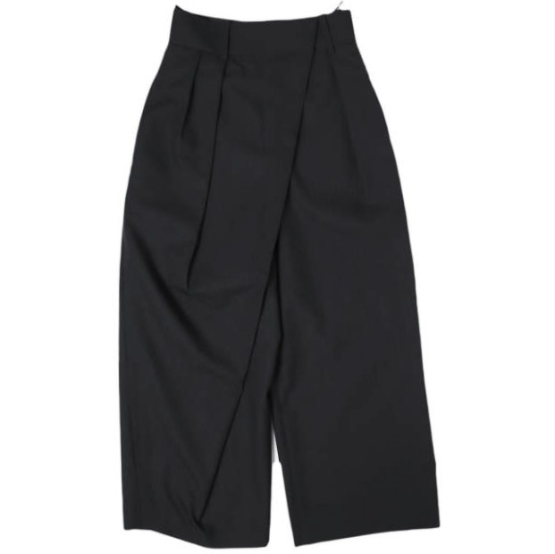 LOEWE ロエベ 24AW イタリア製 Cropped Wrap Trousers クロップドラップパンツ S540Y04XIH 36 BLACK タック ワイド スラックス ボトムス