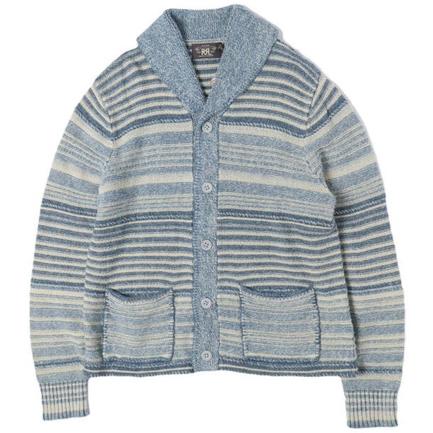 新品 RRL ダブルアールエル 26SS インディゴストライプドコットンリネンカーディガン MNRRSWE16820208 L Double RL 定価154,000円 ニット