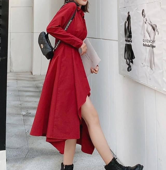 アシンメトリー ワンピース レディース ロングワンピース 長袖 ワンピース ロング丈 襟付きｖネック 長袖 袖あり無地 着痩せの通販はau Pay マーケット Prism One Au Pay マーケット店