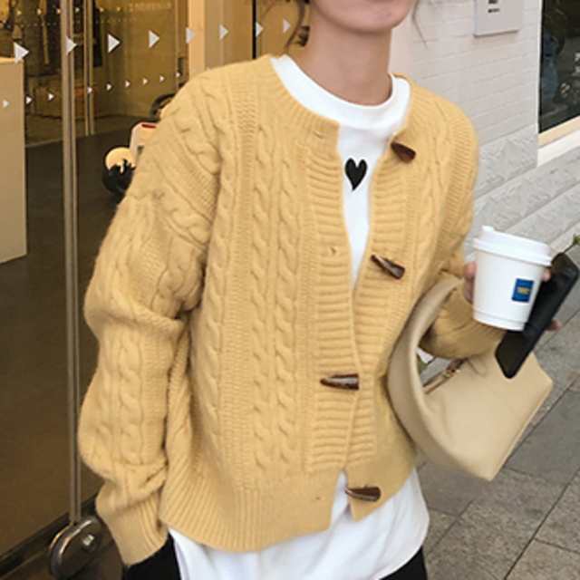 ニット カーディガン 春 秋 冬 長袖 レディース ニットアウター レディース 厚手 トグルボタン セーター ケーブル模様 ショート丈 ラウンの通販はau Pay マーケット Prism One Au Pay マーケット店