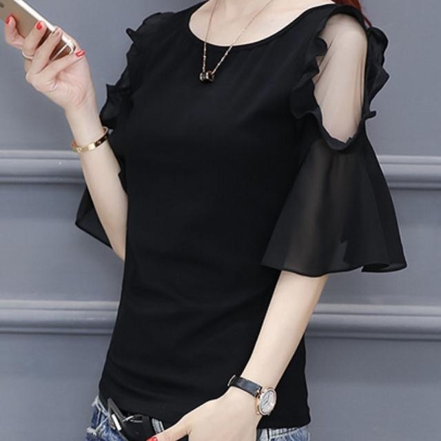 トップス 春夏 トップス レディース カットソー Tシャツ フリル袖 シースルー 半袖 大人可愛い シースルー エレガント 通学 お出かけ デの通販はau Pay マーケット Prism One Au Pay マーケット店