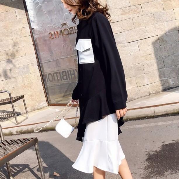 アシンメトリー ワンピース レディース ロングワンピース 長袖 シャツワンピース ロング丈 ひざ下丈 襟付き 長袖 無地 ゆったりの通販はau Pay マーケット Prism One Au Pay マーケット店