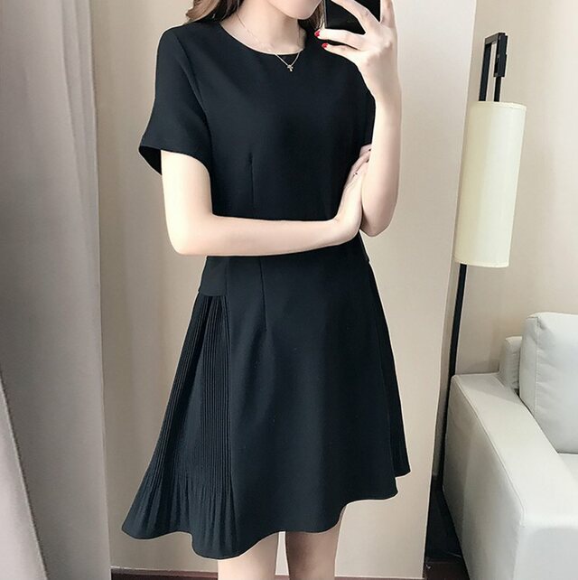 ワンピース サイドプリーツ ワンピース 大きいサイズのレディースワンピース ショート丈 ミニ丈 半袖 クルーネック シンプル の通販はau Pay マーケット Prism One Au Pay マーケット店