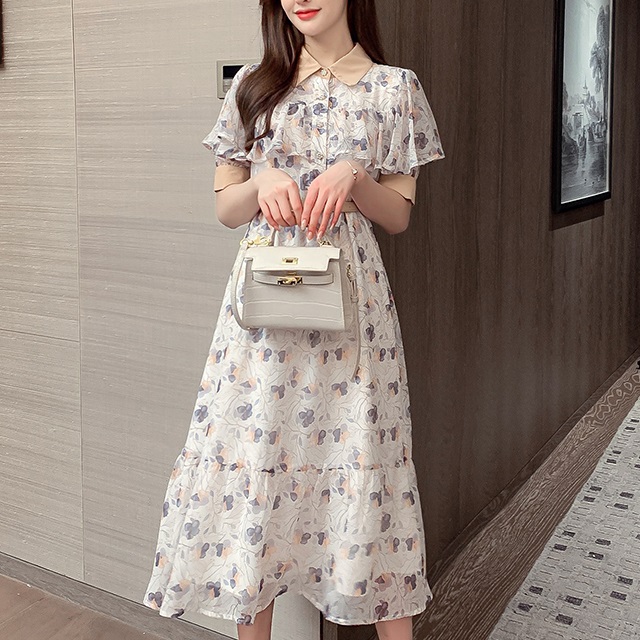 シャツワンピース ロング丈 半袖 大人かわいい 肩フリル ワンピース 花柄 ウエストマーク フェミニン 春夏 パステルカラーの通販はau Pay マーケット Prism One Au Pay マーケット店