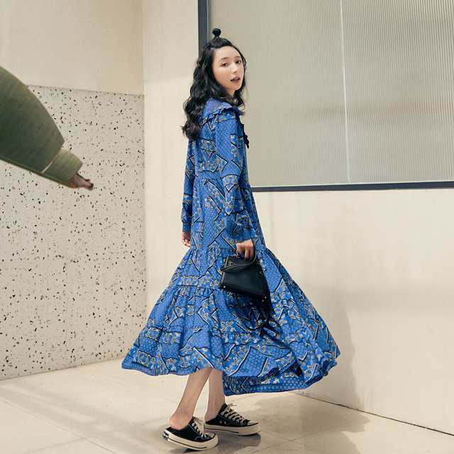 シャツワンピース ロング丈 長袖 大人かわいい 肩フリル ワンピース ラウンドネック スカーフ柄 大きいサイズ 個性的 春秋の通販はau Pay マーケット Prism One Au Pay マーケット店