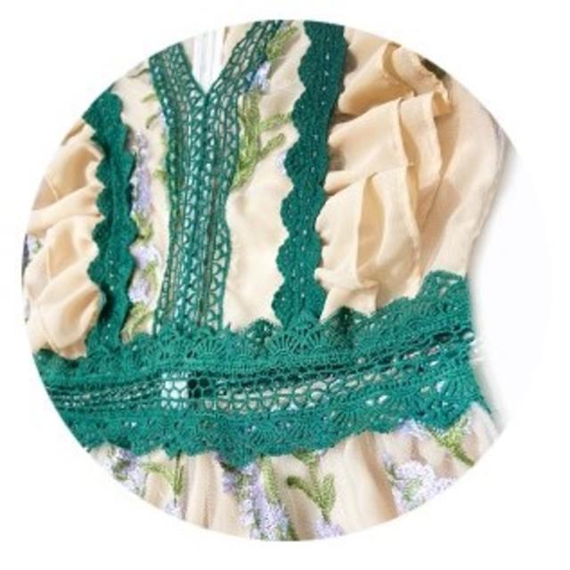 シャツワンピース ロング丈 半袖 大人かわいい 肩フリル ワンピース ポリエステル ｖネック 花柄 刺繍 春夏 レディース フェミニンの通販はau Pay マーケット Prism One Au Pay マーケット店